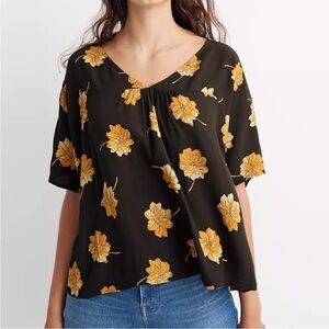 Madewell Fall Flowers Flowy Rhyme Top XS Olive Green Yellow
